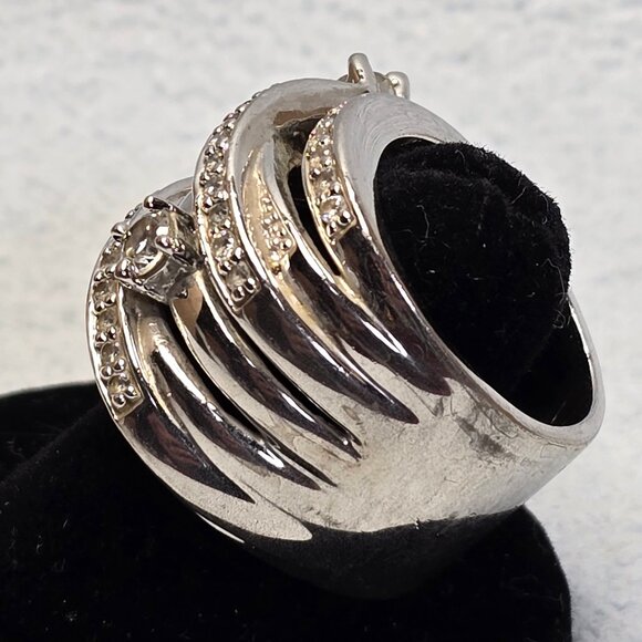Wide Stacked-Look Ring in Silvertone - Picture 3 of 8